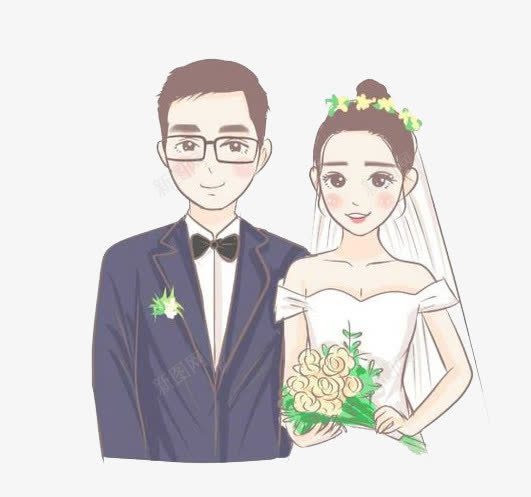 卡通夫妻png免抠素材_新图网 https://ixintu.com 卡通 婚礼 手绘 新婚夫妻 水彩 结婚 装饰