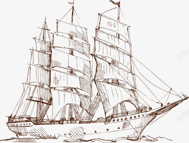 线描帆船png免抠素材_新图网 https://ixintu.com 古典 帆船 海盗船 线描