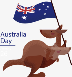 澳大利亚日可爱拿着国旗的袋鼠矢量图高清图片