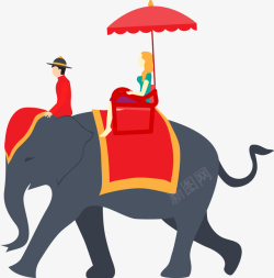 骑大象手绘卡通泰国旅游元素骑大象高清图片