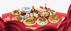 红色晚宴画面红色喜庆节日晚宴美食高清图片