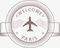 小飞机巴黎纪念邮戳矢量图素材