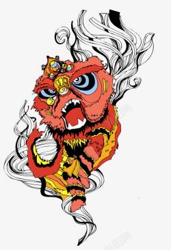 红色的狮子头卡通炫彩舞狮高清图片