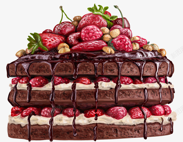 手绘水彩蛋糕食物图png免抠素材_新图网 https://ixintu.com 卡通手绘 巧克力 水彩 水果 甜食 草莓 蛋糕 食物