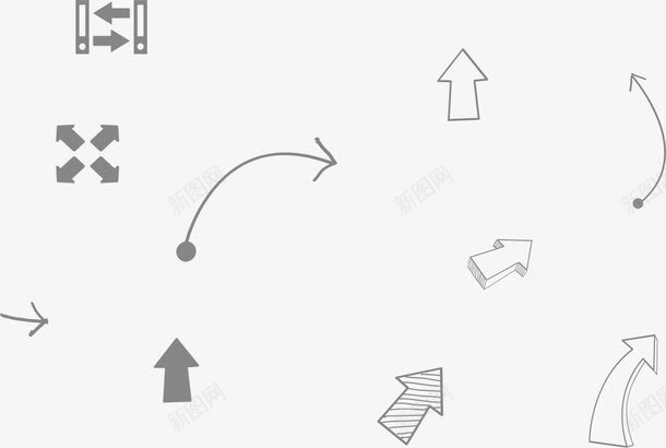 手绘灰色箭头png免抠素材_新图网 https://ixintu.com 小清新 弧线 弯曲 手绘 灰色 简约 箭头 线条