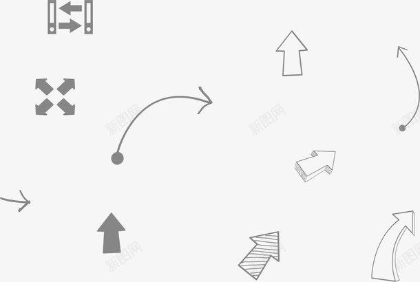 手绘灰色箭头png免抠素材_新图网 https://ixintu.com 小清新 弧线 弯曲 手绘 灰色 简约 箭头 线条