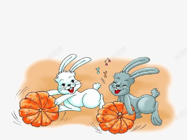 小白兔和小灰兔png免抠素材_新图网 https://ixintu.com 兔子 南瓜 卡通 可爱