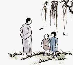 中国古代老师柳树下的教书先生高清图片