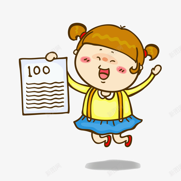 激动地女孩png免抠素材_新图网 https://ixintu.com 卡通 女生 学生 情绪波动 满分 漂亮的 激动地 考试100分 跳跃的