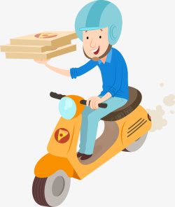 披萨送餐车卡通立体外送送餐员高清图片