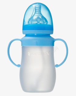 防摔奶瓶摔不破的宽口硅胶奶瓶蓝色高清图片