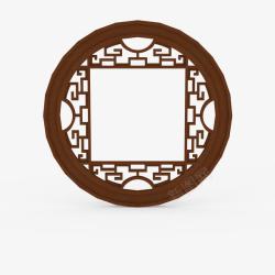 一个棕色花纹圆形窗户棕色中式镂空圆形窗高清图片