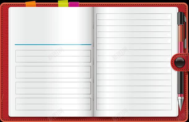 学生笔记本png免抠素材_新图网 https://ixintu.com 便利签 棕红色 牛皮本 笔记本 签字笔 记事本