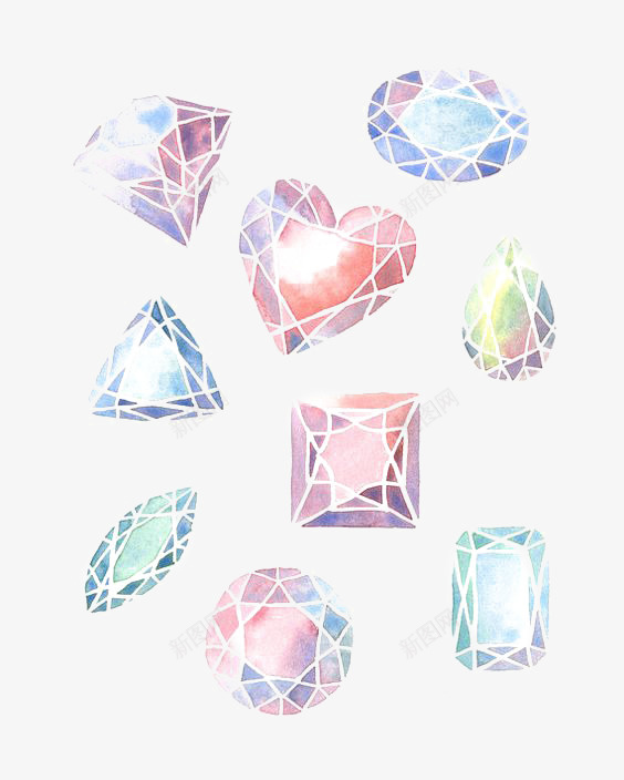 水彩宝石png免抠素材_新图网 https://ixintu.com 创意宝石 宝石印花 宝石装饰 彩色宝石 水晶