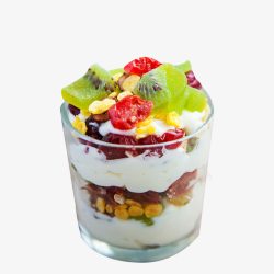 低卡健康杯子里的酸奶水果麦片高清图片