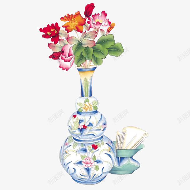 水彩古风花瓶白色瓷瓶红色花朵png图片免费下载 素材7ixqaujgg 新图网