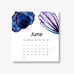 蓝白色日历蓝白色2019年6月花朵日历矢量图高清图片