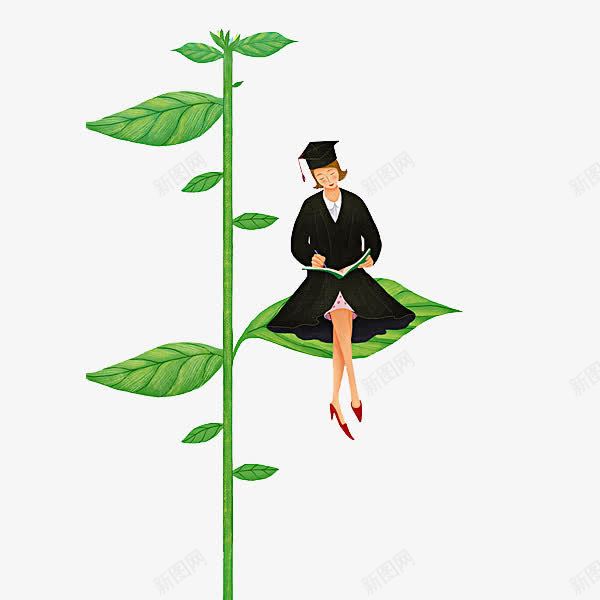坐在树枝上女人png免抠素材_新图网 https://ixintu.com 卡通 女人 学位 学士学位 学士服 树木 漂亮的 看书 简笔 绿色的