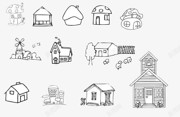 各式小房子png免抠素材_新图网 https://ixintu.com 创意 卡通 房子 手绘 简笔画