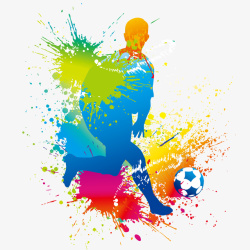 青春活力人物踢足球运动元素彩绘矢量图高清图片