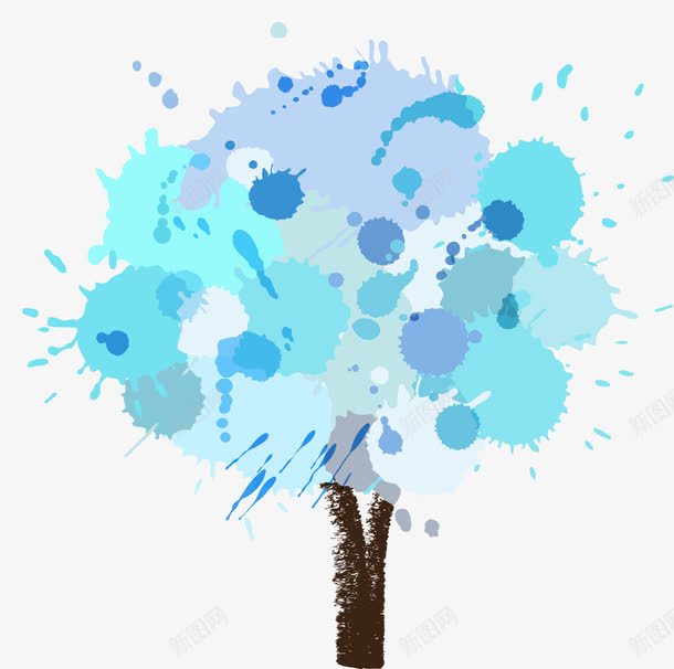 蓝色泼墨创意大树png免抠素材_新图网 https://ixintu.com 创意 创意画 大树 水墨喷溅 水彩 泼墨 绘画 装饰画 黄色大树
