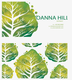 水彩绘绿色树木商务名片矢量图海报