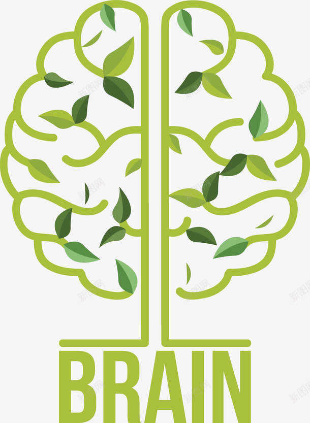绿色线条树叶人类大脑矢量图ai免抠素材_新图网 https://ixintu.com brai brain 人类大脑 创意思维 大脑 矢量png 绿色线条 矢量图