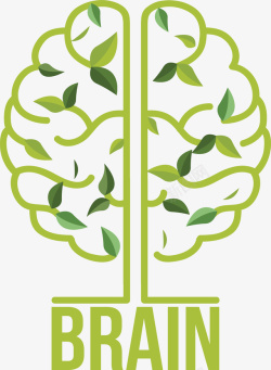 大脑思维绿色线条树叶人类大脑矢量图高清图片