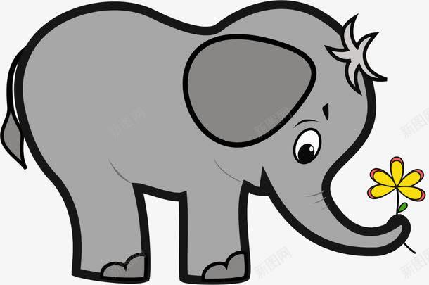 卡通小象png免抠素材_新图网 https://ixintu.com AI 动物 卡通 大象 小象 手绘 插图 插画 灰色 线条 花朵 鲜花