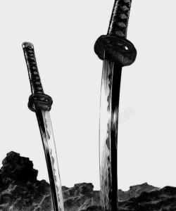 黑白色的日本武士刀素材