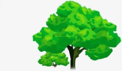 绿色卡通水彩绘画大树素材