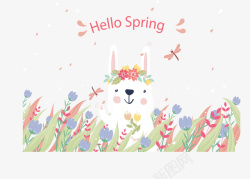 春天兔子你好春天花丛兔子矢量图高清图片