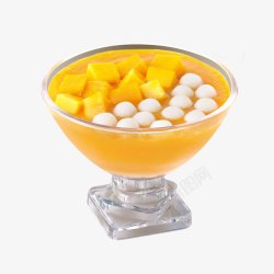 水果汤圆高脚碗里的芒果小汤圆甜品高清图片
