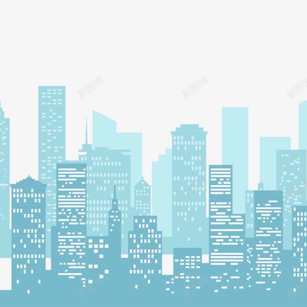 蓝色城市剪影png免抠素材_新图网 https://ixintu.com 几何 创意 剪影 城市 层次 渐变 纹理 蓝色 质感