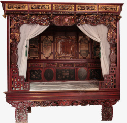 古代制品古典清漆金木雕架子床高清图片