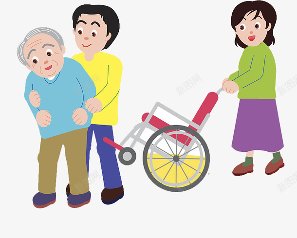 手绘坐轮椅的老人png免抠素材_新图网 https://ixintu.com 关爱残疾人 关爱老人 凳子 卡通手绘 坐轮椅的老人 水彩 老头 轮椅