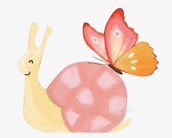 蜗牛插画手绘蜗牛蝴蝶元素高清图片
