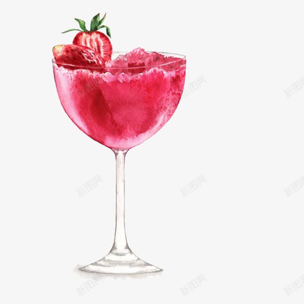 好吃的草莓冰沙png免抠素材_新图网 https://ixintu.com 一个草莓 奶茶店 水彩奶茶 水彩手绘 玻璃杯 草莓冰沙 高脚杯