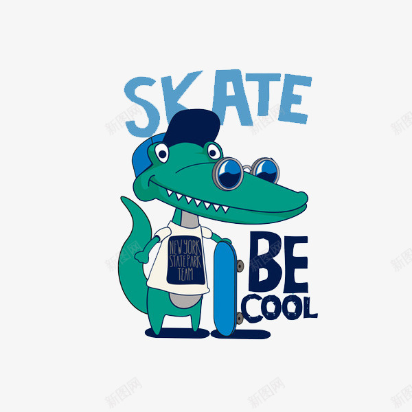 卡通拿着滑板的鳄鱼图png免抠素材_新图网 https://ixintu.com 动物 卡通 墨镜 插图 时尚 滑板 绿色 英文