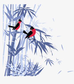 水彩颜色竹子上的小鸟矢量图高清图片