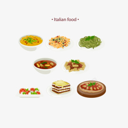 意大利菜彩色卡通多种意大利菜品高清图片