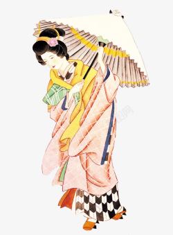 和服美女撑伞的日本和服仕女高清图片