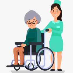 社区老人护士推着老人插画高清图片