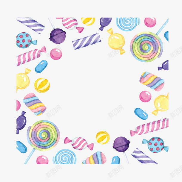 com 卡通糖果 手绘风 水彩糖果 矢量png 糖果 糖果边框 矢量图