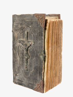 十字架封面黑色带灰尘的十字架封面的旧书籍高清图片