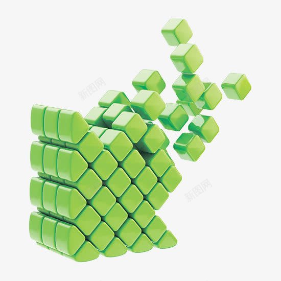 三维立体绿色箭头png免抠素材_新图网 https://ixintu.com 3D C4D 三维 创意 卡通 向下 方块 立体 箭头 绿色