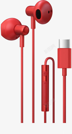 红色实物实物红色线控耳机高清图片