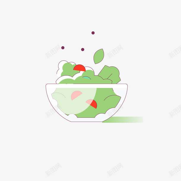 水果蔬菜沙拉图标矢量图ai_新图网 https://ixintu.com 减肥餐 可爱食物 图标 小清新 泡泡 番茄 矢量图 绿色 蔬菜 透明的碗