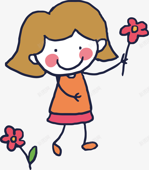 手拿花朵的女孩png免抠素材_新图网 https://ixintu.com 女孩 女生 学生 孩子 摘花 摘花的小女孩 红色 花朵 鲜花