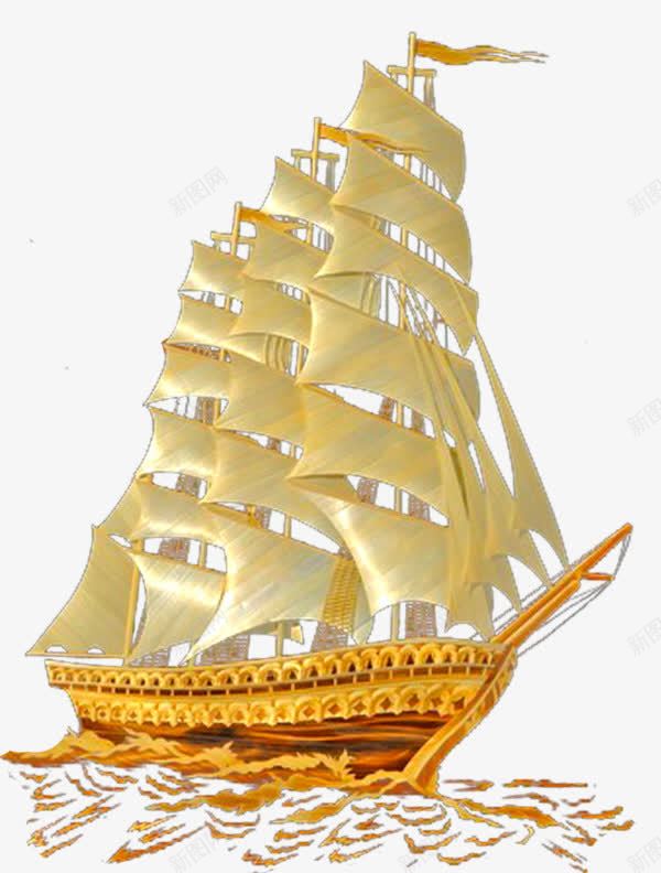 帆船png免抠素材_新图网 https://ixintu.com 帆船 航帆 航海 船只 轮船 金色